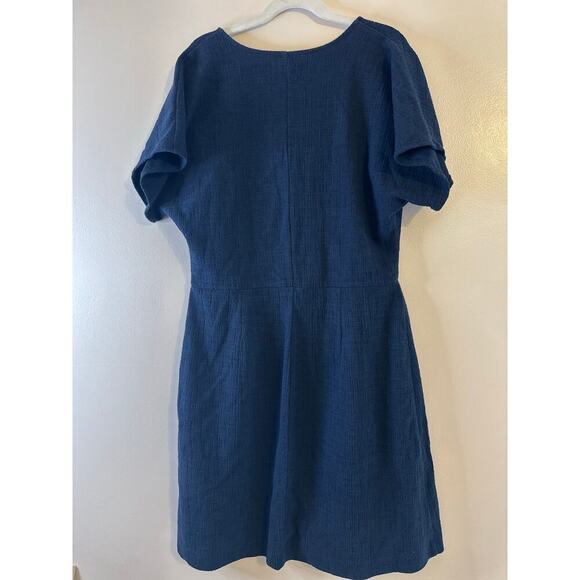 Madewell Navy Faux Wrap Flutter Short Sleeve Cotton Blend Mini Dress Sz Medium - Picture 3 of 8